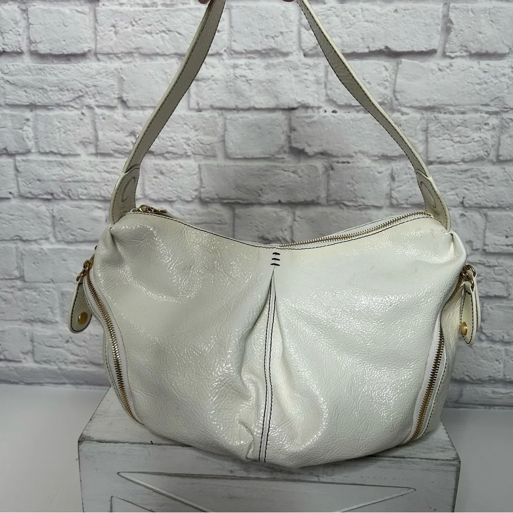 Isabella Fiore White Patent Leather Hobo Bag